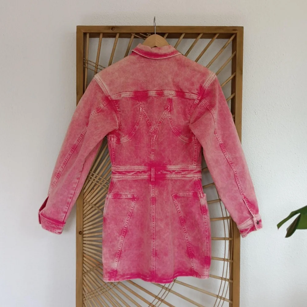 Roberto Cavalli Pink Acid Washed Denim Western Style Long Sleeve Mini Dress - Picture 8 of 13